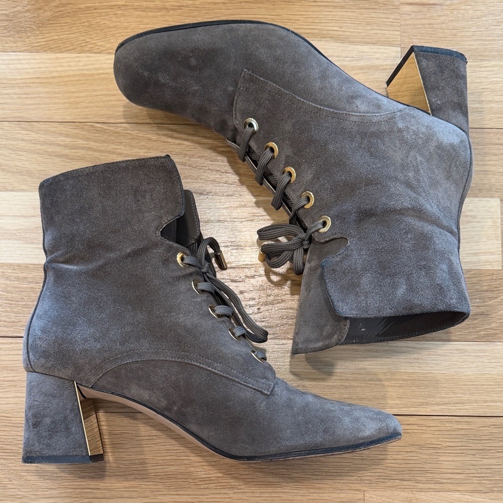 Women's Dark Brown Suede Lace-Up Ankle Boots - 41